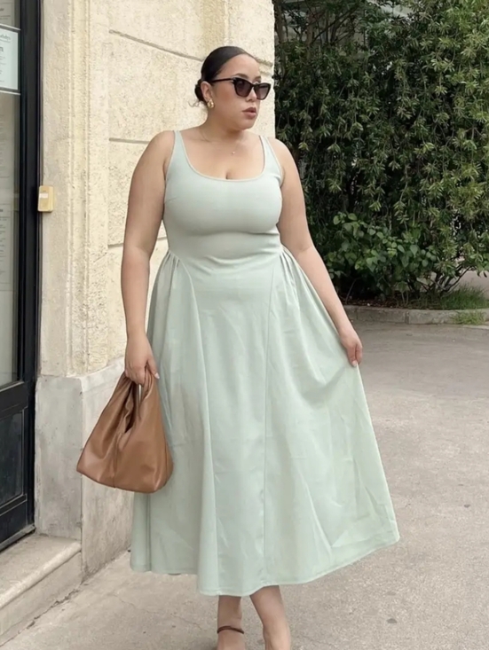 Cider Dresses & Skirts - Woven Square Neck Solid Midi Dress In Moss Green From Cider Sz 1XL
